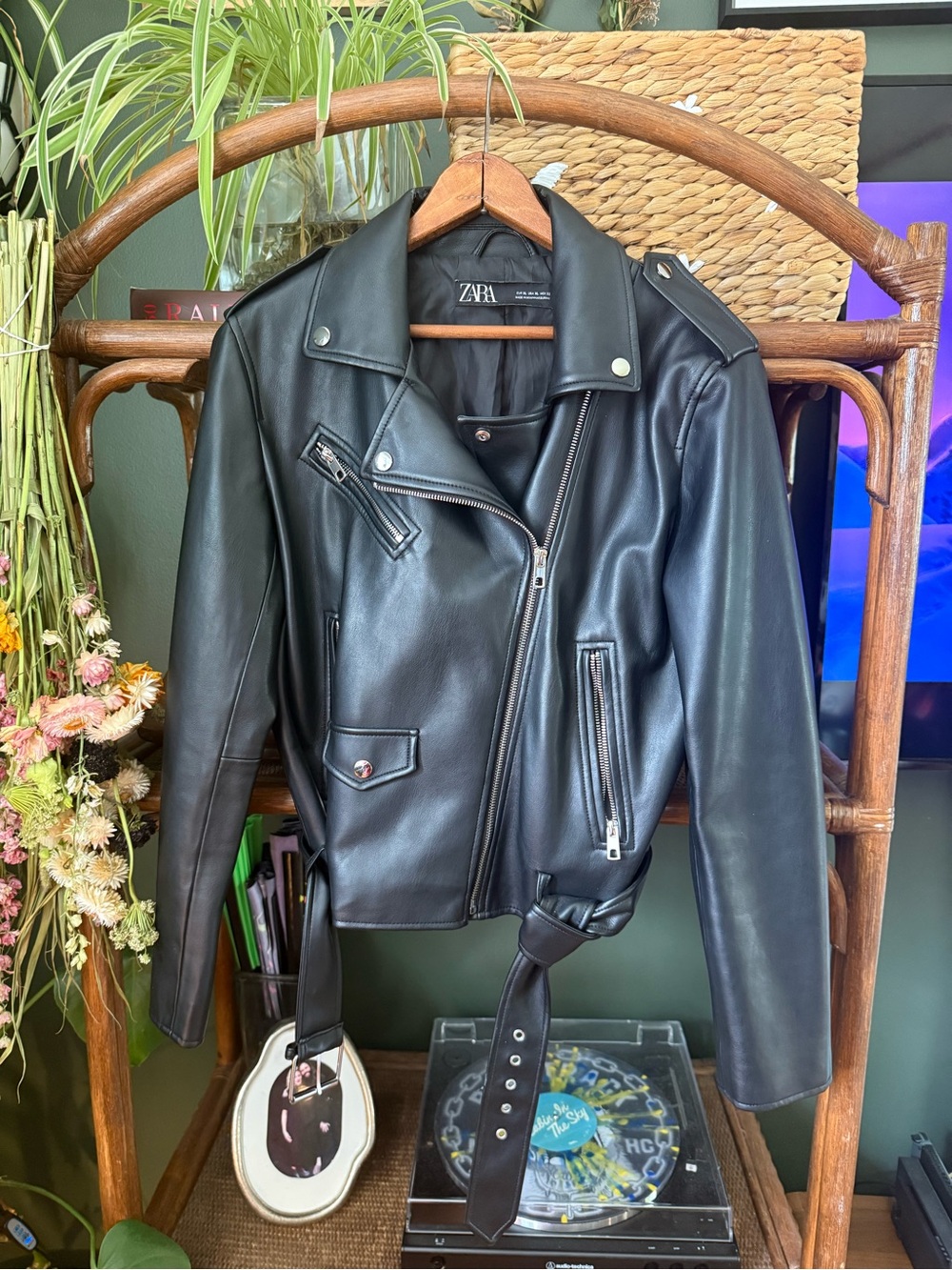 ZARA Black Faux Leather Biker Jacket